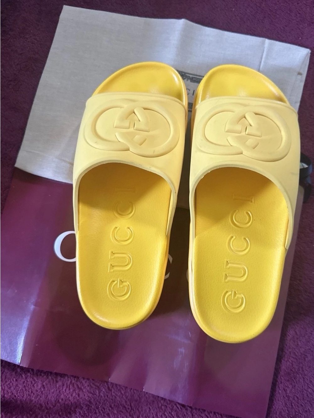 Gucci Yellow Logo Rubber Slide Sandals